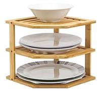 Taylor & Brown Bamboo Cabinet Shelf Organiser - 3 Tier Corner Shelf for Kitchen & Bathroom Countertop Cabinet Organiser Plate Rack Tidy Cupboard Shelf Insert Storage Organisation (Natural)