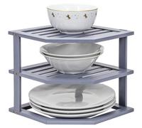 Taylor & Brown Bamboo Cabinet Shelf Organiser Grey 3 Tier Corner Shelf For Kitchen Bathroom Countertop Cupboard Plate Rack