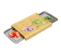 Taylor & Brown Bamboo Organic Wooden Chopping Board Cutting Slicing with 2 Sliding Stainless Steel Trays for Food Prep, Meat, Vegetables & Bread, 30cm x 42cm x 4cm