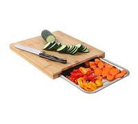Taylor & Brown Bamboo Organic Wooden Chopping Board Cutting Slicing with Sliding Stainless Steel Tray for Food Prep, Meat, Vegetables & Bread, 35cm x 24cm x 4cm