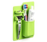Taylor & Brown Bathroom Storage Toothbrush Holder, Wall Mounted Silicone Toothpaste and Shaver Organiser. Non-slip, Easy to Clean Toiletries Caddy (Green)