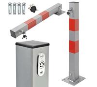 Taylor & Brown Car Parking Space Lock Bollard, Grey and Red Lockable Fold Down Car Parking Barrier Post, Private Car Park Driveway Guard Saver Blocker, Upper Lock, 65cm Height