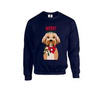 Taylor Brown Cavapoo merry christmas, xmas festive novelty dog dogs poodle cute Unisex Funny Adults Sweatshirt Jumper Navy