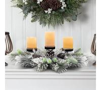 Taylor & Brown Christmas Table Decoration Tea Light Candle Holder Tealight Jar Three Section Festive Pinecones, Ornaments & Ribbon Centrepiece Décor Xmas Table Decorations (Winter Frost)