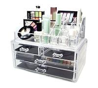 Taylor & Brown Clear Acrylic Makeup Organiser Storage Stand for Cosmetics, Nail Polish, Varnish, Stationary, Arts and Crafts, Makeup Brush Set Holder, Jewellery - 20 Sections with 4 Drawers