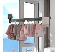 Taylor & Brown Clothes Drying Rack Wall Mounted 2-Fold Retractable Fold Away Laundry Airer Garment Rack with 10 Hooks, 360° Rotating with Double Suction for Balcony, Laundry, Bathroom