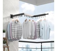 Taylor & Brown Clothes Drying Rack Wall Mounted, Retractable Garment Rack with Hooks, 360° Rotating Tri-Collapsible Laundry Clothes Drying Rack for Balcony, Laundry, Bathroom