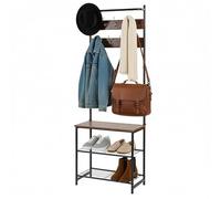 Taylor & Brown Coat Rack with Shoe Storage, Hall Tree, Coat Stand with Shoe Bench for Hallway, 7 Hooks, Top Bar, 32 x 65 x 180 cm, Bedroom, Industrial, Rustic Brown and Black