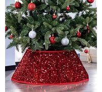 Taylor & Brown Dazzling Sequin Diamond Christmas Tree Skirt Stand Base Xmas Natural Folding Collar Basket Cover Decoration Tidy Home Decor 68 x 25cm (Red)