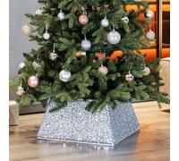 Taylor & Brown Dazzling Sequin Square Christmas Tree Skirt Stand Base Xmas Natural Folding Collar Basket Cover Decoration Tidy Home Decor 48 x 48 x 25cm (Silver)
