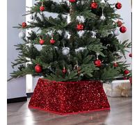 Taylor & Brown Dazzling Sequin Square Christmas Tree Skirt Stand Base Xmas Natural Folding Collar Basket Cover Decoration Tidy Home Decor 48 x 48 x 25cm (Red)