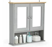 Taylor & Brown Double Mirror Bathroom Cabinet With Open Shelf, Grey Wall Mounted Bathroom Medicine Storage Cabinet With Shelves