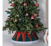 Taylor & Brown Drum Christmas Tree Skirt Red and Green with White Trim Stand Base Xmas Natural Folding Collar Basket Cover Decoration Tidy Home Decor 68 x 25cm