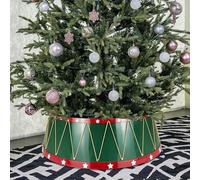 Taylor & Brown Drum Style Christmas Tree Skirt with Gold Cord White Stars 65cm, Tree Base Cover Collar Basket Decoration - Fits Tree Stands or Bases up to 54cm (Green and Red)