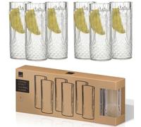 Taylor & Brown Durable 6 Pack Clear Crystal Effect Long Drink Glasses - Plastic Highball Whiskey Wine Champagne Flute Glasses Tumblers Drinks Cups Reusable
