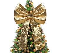 Taylor & Brown Extra Large Gold Christmas Bow 80x120cm - Shiny Metallic Fabric Decorative Bow for Xmas Tree Topper, Front Door & Wreath - Luxury Festive Bow Decoration