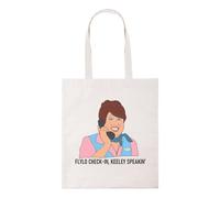 Taylor Brown Flylo check-in Keeley speaking, tv series sitcom british comedy humour meme tote bag cotton shopper shopping reusable bags