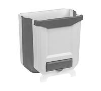 Taylor & Brown Folding Hanging Trash Can - Collapsible 9L Waste Bin For Home, Kitchen, Bathroom, Office & Car, White/grey