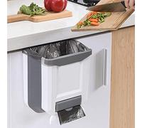 Taylor & Brown Folding Hanging Trash Can, Collapsible Home Recycle Trash Cans 9 litre Waste Bins Gabage Storage For Home Kitchen Cabinet Bathroom Car Office, White/Grey