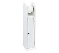 Taylor & Brown Free Standing Tall Wooden Toilet Paper Roll Holder Bathroom Cabinet Tissue Storage Cupboard Stand with Shelf, White W18cm x D20cm x H79cm