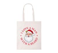 Taylor Brown I love a man with a beard, meme novelty silly weird christmas santa xmas festive joke comedy tote bag cotton shopper shopping bags reusable