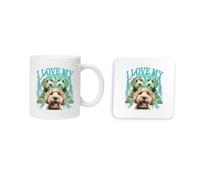 Taylor Brown I Love My Doodle, 90s Vintage Bootleg, Dog pet Cavapoo Maltipoo Mug and Coaster Drinking Set Tea and Coffee Set Cute Mug and Coaster Aesthetic Fun Funny Pretty