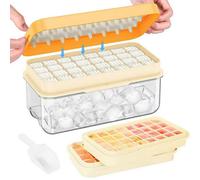 Taylor & Brown Ice Trays With Lid & Bin, 64 Ice Cubes Maker, Easy Release, Includes Storage Bin, Scoop, 2 Trays (Orange)