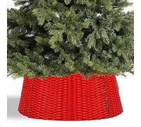 Taylor & Brown Large 60cm Wicker Christmas Tree Skirt Festive Xmas Stand Cover Traditional Decoration Rattan Basket Cover Tidy Decor (Red)