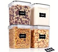 Taylor & Brown Large Food Storage Containers with Lids (5.2L, 4Pack), BPA-Free Airtight Plastic Food Containers, Flour, Sugar, Rice Canisters for Kitchen & Pantry Organization with Labels & Marker
