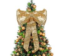 Taylor & Brown Large Gold Christmas Bow 40x70cm - Shiny Sequin Fabric Decorative Bow for Xmas Tree Topper, Front Door & Wreath - Luxury Festive Gold Bow Decoration