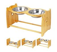 Taylor & Brown Large Raised Dog Bowls for Cats and Dogs - Bamboo Elevated Dog Cat Food and Water Bowls Stands Feeder Dishes with 2 Stainless Steel Bowls and Anti Slip Feet, 28.4cm high
