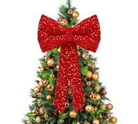 Taylor & Brown Large Red Christmas Bow 40x70cm - Velvet Sequin Fabric Decorative Bow for Xmas Tree Topper, Front Door & Wreath - Luxury Festive Red Bow Decoration