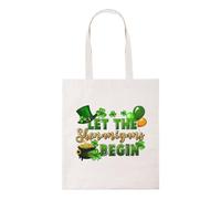 Taylor Brown Let the shenanigans begin, St Patrick's Day, meme novelty silly humerous drink tote bag cotton shopper shopping bags reusable