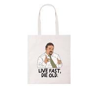 Taylor Brown Live fast david Brent, meme novelty british comedy humour silly tote bag coton shopper shopping reusable bags