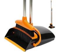 Taylor & Brown Long Handled Dustpan and Brush, Broom and Dustpan Set, Household Dust pan Combo with 130cm Handle for Indoor Outdoor Household Cleaning and Sweeping (Black/Orange)