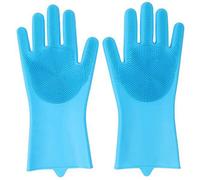 Taylor & Brown Magic Dishwashing Gloves Reusable Silicone Scrubber, Heat Resistant For Kitchen, Bathroom, Pet Hair, Car (Blue)