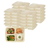 Taylor & Brown Meal Prep Containers 20 Pack 3 Compartment, 1000ml (35oz) BPA Free Reusable with Lids - Microwave, Freezer & Dishwasher Safe - Stackable Storage Food Lunch Boxes, Beige