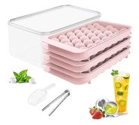 TAYLOR & BROWN Mini Ice Cube Tray Balls, 99pcs Round Ice Ball Maker Mould for Freezer, Sphere Circle Ice Chilling Cocktail Whiskey Tea Coffee 3 Trays, Ice Container, Scoop and Tong (Pink)