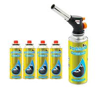 Taylor & Brown Multi-Purpose Blow Torch Butane Gas Kit Auto Ignition Camping Welding BBQ Fire Starting Piezo Anti Flare System Portable Handheld Weed Killer (Blow Torch + 4 Gas Refills)