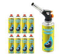 Taylor & Brown Multi-Purpose Blow Torch Butane Gas Kit Auto Ignition Camping Welding BBQ Fire Starting Piezo Anti Flare System Portable Handheld Weed Killer (Blow Torch + 8 Gas Refills)