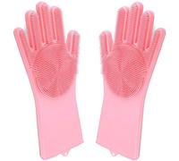 Taylor & Brown Pair of Magic Dishwashing Cleaning Sponge Gloves Reusable Silicone Brush Scrubber Heat Resistant for Kitchen Bathroom Cleaning Pet Hair Care Car Washing (Pink)
