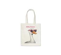 Taylor Brown Pink text Silly Goose tote bag cotton shopper shopping reusable bags, girly novelty silly weird meme viral brainrot humerous