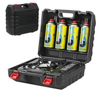 Taylor & Brown Portable Camping Stove Kit with 4 Butane Gas Refills & Heavy Duty ABS Travel Carry Case with Dedicated Refill Slots - Durable Outdoor Gas Stove Storage Box for Camping & Hiking, Black