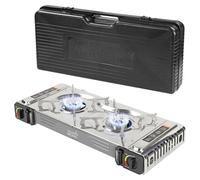 Taylor & Brown Portable Dual Burner Camping Stove Stainless Steel with Carry Case | EN417 Compliant Premium Gas Double Stove | with Automatic Ignition & Heat Control
