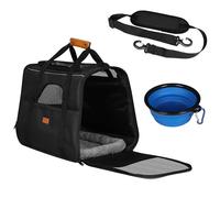 Taylor & Brown Portable Pet Cat Dog Carrier Bag, Foldable Travel Transport Airline Approved Top Opening, Removable Mat and Breathable Mesh for Small Dogs & Cats with Shoulder Strap and Pet Bowl (Grey)