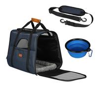 Taylor & Brown Portable Pet Cat Dog Carrier Bag, Foldable Travel Transport Airline Approved Top Opening, Removable Mat and Breathable Mesh for Small Dogs & Cats with Shoulder Strap and Pet Bowl (Blue)