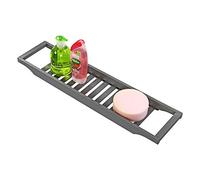 Taylor & Brown Premium 100% Natural Bamboo Bath Caddy Bridge Slim Wooden Bathtub Bathroom Over the Tub Shelf Tidy Storage Tray Rack Holder Organiser, Grey