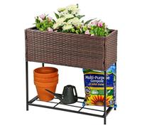 Taylor & Brown Raised Garden Bed 2 Tier Rattan Wicker Plant Raised Bed Garden Elevated Planter Box with Tool Storage Shelf for Vegetable Flowers Herbs Fruits - 70cm (H) x 70cm (W) x 30.5cm (D)