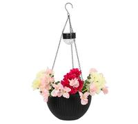 Taylor & Brown Rattan Effect Solar Powered Hanging Basket with SMD LED Lights Plastic Flower Planter Outdoor Garden Landscape Plant Pot Spot Light With Chain (1)