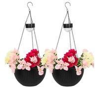 Taylor & Brown Rattan Effect Solar Powered Hanging Basket with SMD LED Lights Plastic Flower Planter Outdoor Garden Landscape Plant Pot Spot Light With Chain (2)